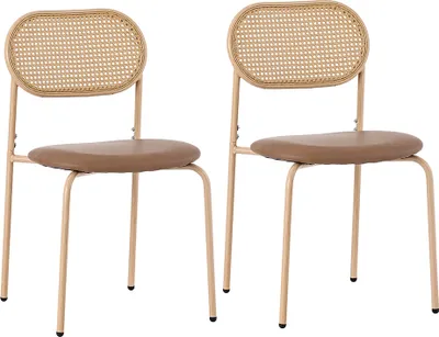 Image de Sweiko Lot de 2 chaises de salle à manger, chaise de loisir moderne et simple avec quatre pieds de support en métal, chaise de loisir en rotin, marron