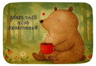 Produktbild von Badvorleger Selbst Gestalten Bär Morgenkaffee Design - Geschenk für Partner, Hochzeitstag, Mit Wunschtext, Personalisierte Badematte, Duschvorleger, Valentinstag