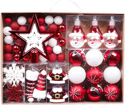 Produktbild von 70 Stück Weihnachtskugeln Set mit Aufhängern Weihnachtsbaumschmuck, für Weihnachtsbaum Dekoration