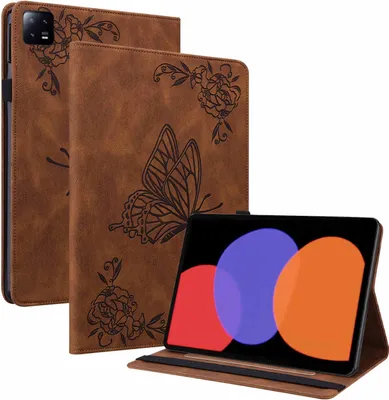 Produktbild von Für Xiaomi Pad 6 / 6 Pro 11 Braun Kunst Leder Hülle Tablet Tasche Schmetterling
