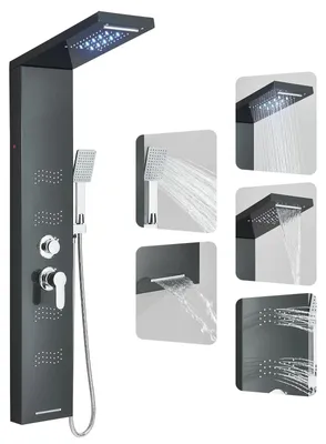 Produktbild von Duschpaneel Regendusche Wasserfall 8121 - Duschsäule - LED blaues Licht - SPA Körpermassagedüsen - digitale Temperaturanzeige - Wannenauslauf - Schwarz