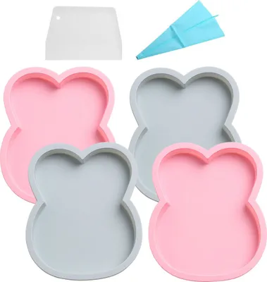 Image de Set de 4 Moules à Gâteau en Silicone,18cm Moules à Gâteau à Couche pour la Cuisson à Domicile, Moules à Gâteau Arc-en-ciel Pour Fête d'Anniversaire, Anniversaire (Lapin)