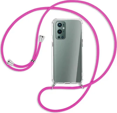 Produktbild von Handykette Backcover-Schutzhülle mit Band (Metall silberfarben) für OnePlus 9 Pro - hot pink