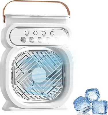 Obrázok produktu pre Mini klimatizácia, tichý kompaktný prístroj, vzduchový chladič, zvlhčovač vzduchu, ventilátor s 3 rýchlosťami, nočná lampa a časovač pre kanceláriu a domácnosť [trieda energetickej účinnosti A]