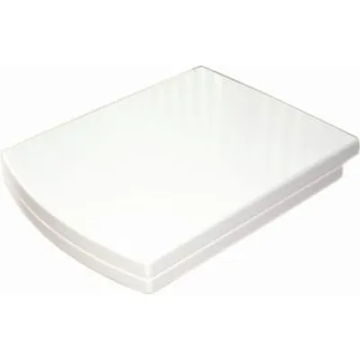A white toilet seat is shown from a diagonal angle against a white background.