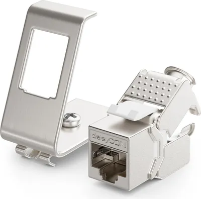 Produktbild von deleyCON 1x CAT6a Keystone Jack Modul mit 1x 1-Port Hutschienenadapter als Set Metall STP Schirmung RJ45 Buchse 10 Gbit/s Netzwerk Snap-In Montage für 35mm Hutschienen