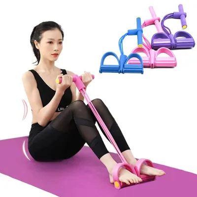 Imagen del producto de Banda de resistencia con 4 tubos, elástica, con pedal, para ejercicios de fitness y entrenamiento de piernas