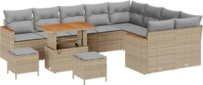 Image de Ensemble de canapés de jardin vidaXL, 12 pièces, couleur beige, en polyrotin, capacité de 9 personnes