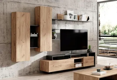 Produktbild von MODERNE Wohnwand ALVA - CRAFT Möbel Set für Wohnzimmer, 260 cm, Gold Eiche + Anthrazit