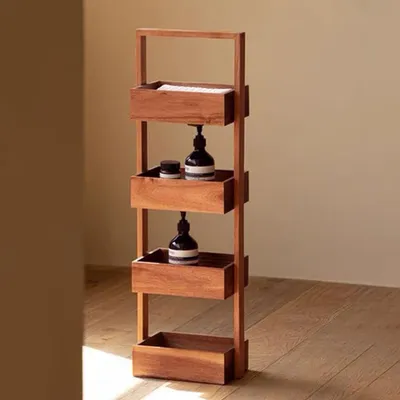 Produktbild von Mehrstöckiges Ablage, Aufbewahrungsregal, Küchenregal, Ablageregal, Massivholzregal, Regal mit 4 Ebenen Braun L28 x B18.5 x H88cm【ZWJA856】