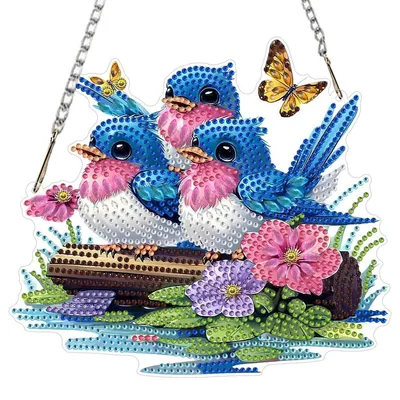Image de Kit de peinture diamant "Oiseau bleu", 5D, pour décoration de fenêtre, dimensions 20x20 cm, idéal pour adultes
