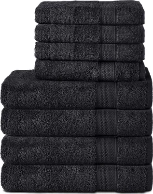 Produktbild von Komfortec 8er Handtuch Set aus 100% Baumwolle, 4 Badetücher 70x140 und 4 Handtücher 50x100 cm, Frottee, Weich, Towel, Groß, Schwarz