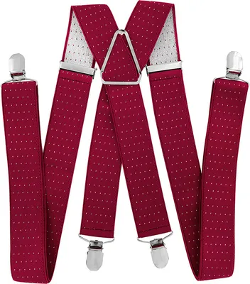 Produktbild von axy® Herren Hosenträger 3,5cm breite mit 4 Stabile Clips X-Form länge verstellbar Hochzeit-Business Outfit-Rot mit weißen Punkten