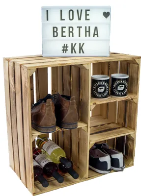 Produktbild von großes Obstkistenregal Bertha geflammt 55x55x30cm Schuhregal Hängeregal Ablageregal Kistenregal mit Zwischnbrett / Mittelbrett