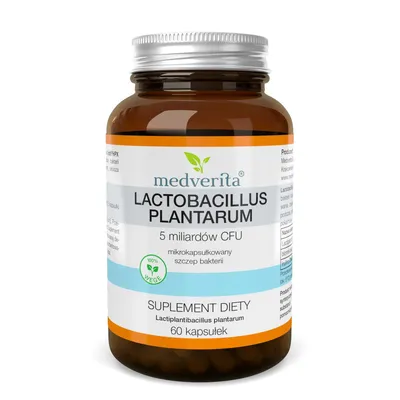 Produktbild von Medverita Lactobacillus plantarum 5 Mrd. CFU Probiotikum – 60 vegane Kapseln, mikrokapsuliert, mit Inulin & Akazienfaser