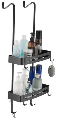 Image de Étagère de douche suspendue, étagère de salle de bain pour douche, aluminium inoxydable, noire, 2 niveaux, 32,5 x 12,4 x 73,2 cm