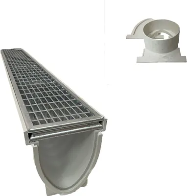 Produktbild von Xanie Entwässerungsrinne V mit Pressgitterrost 30/10 Klasse A 100cm + Ablaufanschluss-Set horizontal