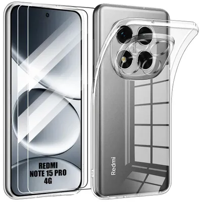 Image de Coque + 2 Verres Trempés pour Xiaomi Redmi Note 15 Pro 4G, Silicone Transparent Antichoc Anti-Rayure