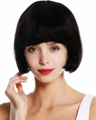 Produktbild von WIG ME UP Perücke Echthaar kurz Bob glatt Pony Schwarz VK-57-HH-1B