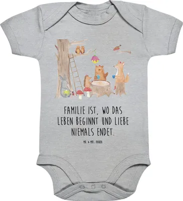 Produktbild von Mr. & Mrs. Panda Babybody Waldtiere Picknick 1. - 3. Monat - Heather Grey - Geschenk, Hase, babykleidung body, Babystrampler, Wald, overall baby, Igel, Strampler, Maus