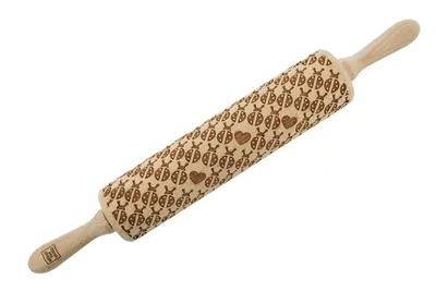 Produktbild von MoodForWood Nudelholz aus Holz, graviert, 43 cm, mit Griffen, perfekt zum Backen - Marienkäfer-Muster