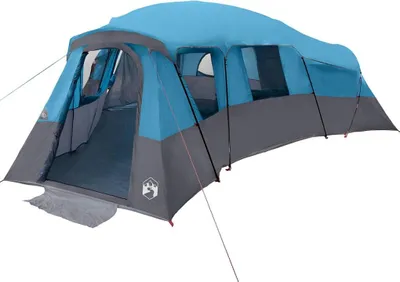 Image de Tente familiale vidaXL avec toit et espace de rangement, bleue, 762 x 655 x 218 cm, en taffetas