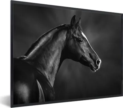 Produktbild von MuchoWow® Gerahmtes Poster Pferd - Tiere - Schwarz - Weiß - Porträt 40x30 cm - Poster mit Schwarzem Bilderrahmen Wandposter Rahmen Foto Bilder - Kunstposter - Wanddekorationen