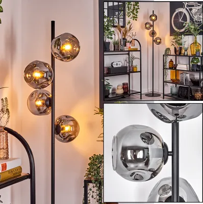 Produktbild von Villamare Stehlampe aus Metall/Glas in Schwarz/Rauchfarben mit Fußschalter
