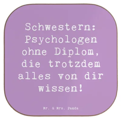 Produktbild von Mr. & Mrs. Panda Tischuntersetzer Spruch Schwestern Psychologen - Lavendeltraum - Geschenk, Familie, Schwester, Geschwister, Holzuntersetzer, Geschwisterliebe, liebevoll