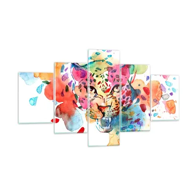 Produktbild von Bilder auf glas - Farbe Konzept Katze - 125x70cm - Glasbilder - Wandbilder - Kunstdruck - zum Aufhängen bereit - Wanddekoration aus Glas - Glas Bilder - Wandbild auf Glas - 5 Teile - GEA125x70-3068