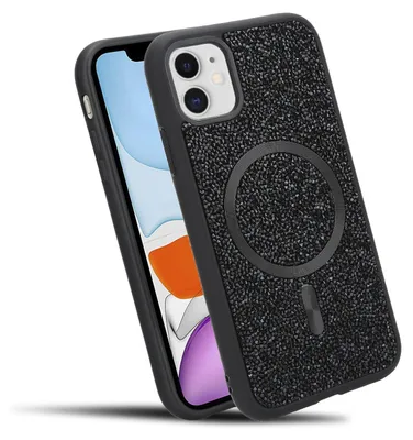 Produktbild von Cadorabo Hülle für Apple iPhone 11 Hülle Glitzer kompatibel mit MagSafe in SCHWARZ magnetische Handyhülle Sparkle Diamond für Apple iPhone 11 stoßfeste Diamant Crystal Schutzhülle mit Magnetkraft