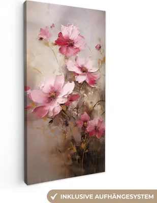 Zdjęcie produktu dla MuchoWow® - Obraz na płótnie - Kwiaty - Różowy - Sztuka - Akwarela, fototapeta, dekoracja ścienna, obrazy do salonu, 20x40cm