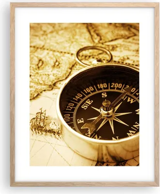 Produktbild von Gerahmtes Poster - Rahmen in heller Eiche - Kompass alt reisen Reise - 40x50 cm - Wand Bild - Wanddeko - Wandbilder - Wandposter - Bilderrahmen - Bilder - Kunstdruck - Wandbild - P2NPA40x50-2103