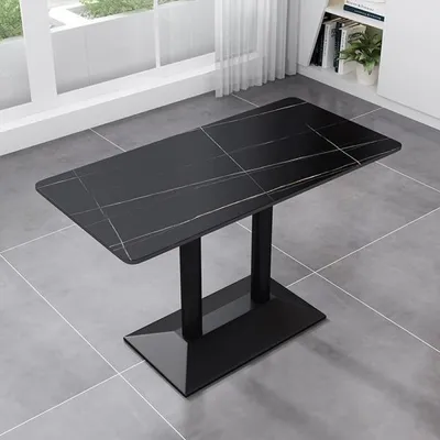Produktbild von Gastronomietisch Esstisch Cafétisch mit Sintersteinplatte Metallbeinen Schwarz rechteckig 120×60×75 cm 【YB-CH41】/Y-HH-120/