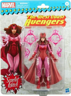 A Hasbro Marvel Legends Retro Scarlet Witch action figure in its original packaging.