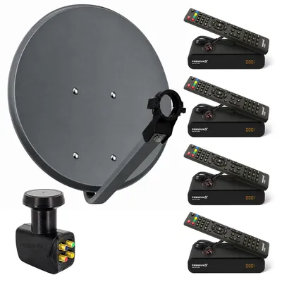 Produktbild von PremiumX SAT Anlage 4 Teilnehmer 80cm Antenne Quad LNB 4x Receiver