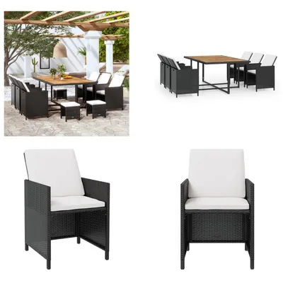 Produktbild von vidaXL 11 tlg. Garten Essgruppe mit Auflagen Poly Rattan Schwarz - Gartenmöbel-Set - Gartenmöbel-Sets - Gartentisch Und Stühle - Gartentische Und Stühle