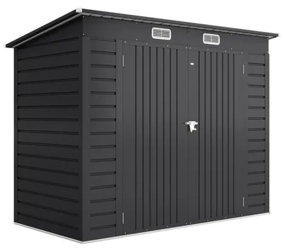 Image de Abri de jardin en acier avec double porte, dimensions extérieures 249 L × 121 P × 166/183 H cm, résistant aux intempéries, gris
