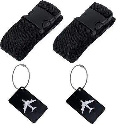 Produktbild von Famanu Kofferriem Set (2 Stück) mit 2 Bagagelabels - Personalisierbare Identifikation - Schwarz
