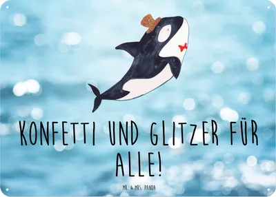 Produktbild von Mr. & Mrs. Panda Wandbild Orca Zylinder DIN A3 - Oceanblue - Geschenk, Glitzer, tafel, Geburtstag, Fest, Meer, Schild, Türschild, Metallbild, Fete, Konfetti