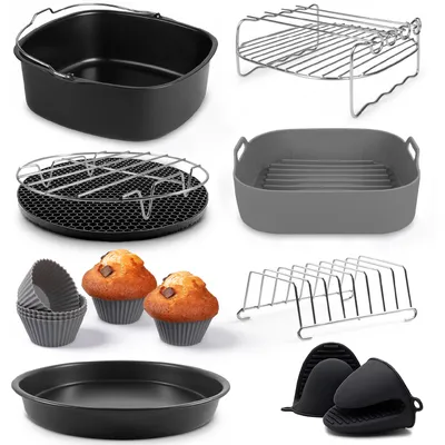 Obrázek produktu pro Příslušenství k fritéze Fentic Air Fryer - 19 kusů - Vhodné pro fritézy XL a XXL - Včetně silikonové formy na horkovzdušné fritování a e-receptáře