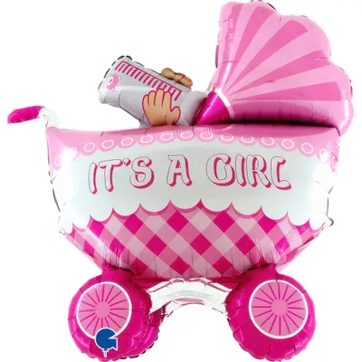 Produktbild von Folienballon Kinderwagen Mädchen rosa