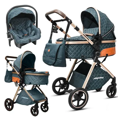 Produktbild von RICH BABY Kombi-Kinderwagen 3-in-1 Set Mit Sportwagen Babywanne & Babyschale Verstellbarer Griff PolyurethanReifen Umkehrbarem Liegekorb Leicht & Klappbar