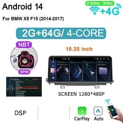 Produktbild von Autoradio, Touchscreen-Oberfläche, kompatibel mit BMW X5 F15 X6 F16 2014-2017, HPL-NBT-2G64G