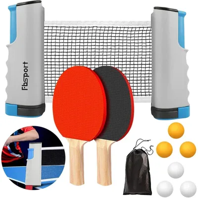 Obrázek produktu pro Profesionální sada pro stolní tenis, obsahující 2 pálky, odnímatelnou síť, 6 míčků a transportní tašku, barva: šedá