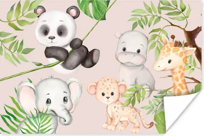 Produktbild von MuchoWow® Poster Dschungel - Tiere - Rosa 90x60 cm - Schlafzimmer