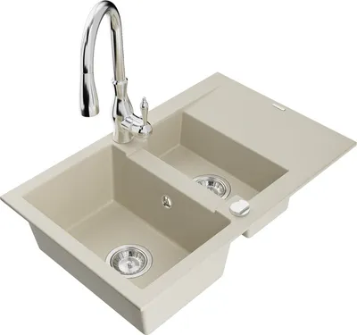 Produktbild von Mexen Gaspar 1,5-Becken-Granitspüle mit Abtropffläche und Mischbatterie Savita, Beige - 6507-69-672601-00