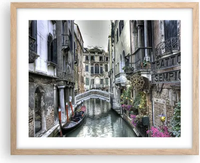 Produktbild von Gerahmtes Poster - Rahmen in heller Eiche - Venedig Brücke Wasser - 50x40 cm - Wand Bild - Wanddeko - Wandbilder - Wandposter - Bilderrahmen - Bilder - Kunstdruck - Wandbild - P2NAA50x40-3522