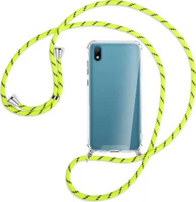 Produktbild von Handykette Backcover-Schutzhülle mit Band (Metall silberfarben) für Huawei Y5 2019 - neongelb