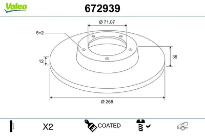 Produktbild von 2x VALEO Bremsscheiben Hinten für OPEL GRANDLAND X (A18) 268mm 672939